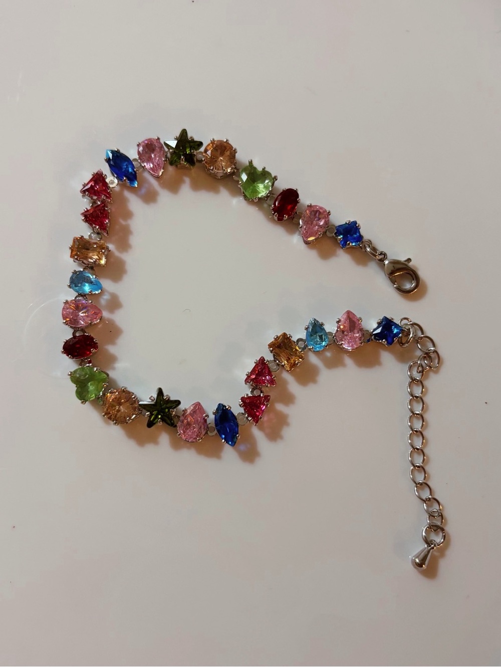 NWT Multicolor CZ Silver Plated Bracelet with Star and Heart Accents
